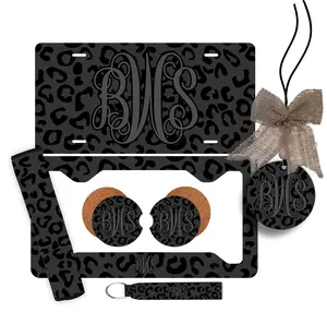 Dark Gray/Green Cheetah Leopard Personalized License Plate and Car Coasters, Personalized car tag, Custom Car Tag, License Plate for women, Monogram