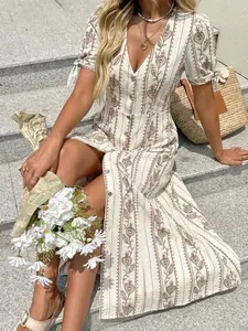 Elegant Fashion Commuter Comfort Loose Fit Bodycon Print Dress, Stylish Women's Casual Wear, Perfect for Office and Daily Use