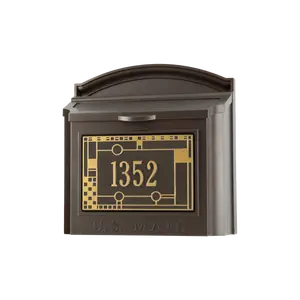 Whitehall Locking Wall Mailbox with Frank Lloyd Wright Coonley Personalized Plaque, Secure Mailbox with Custom Address Numbers, Outdoor Wall Mount Mailbox