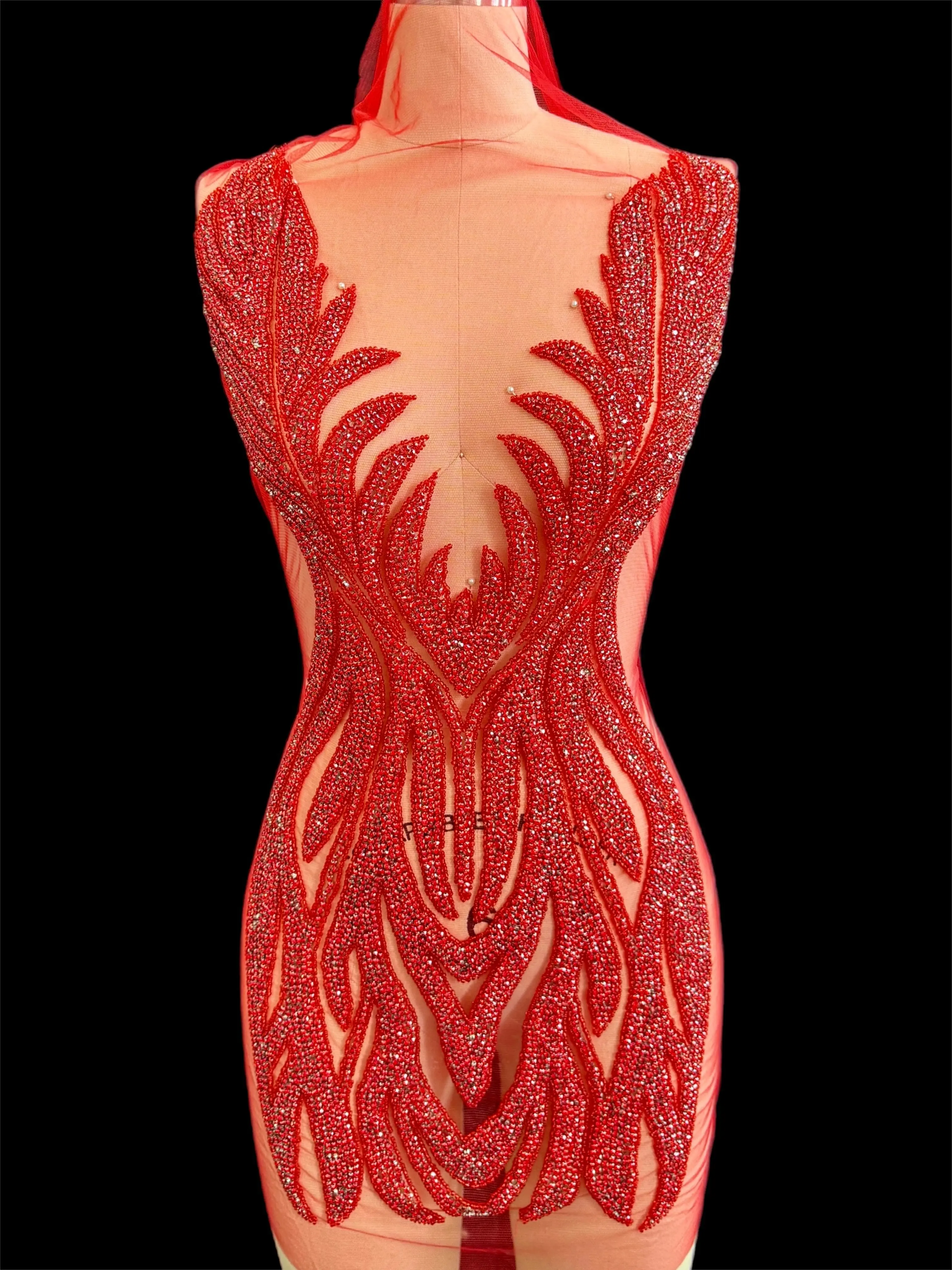Amanda Red Rhinestones Bodice Applique