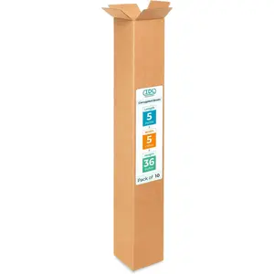 Tall Moving & Shipping Boxes 5x5x36 inches (10-Pack) - Extra Strength 200 lb vs Regular - Corrugated Cardboard Boxes for USPS/UPS/FEDEX - Strong Packaging Box - Moving Box by IDL Packaging