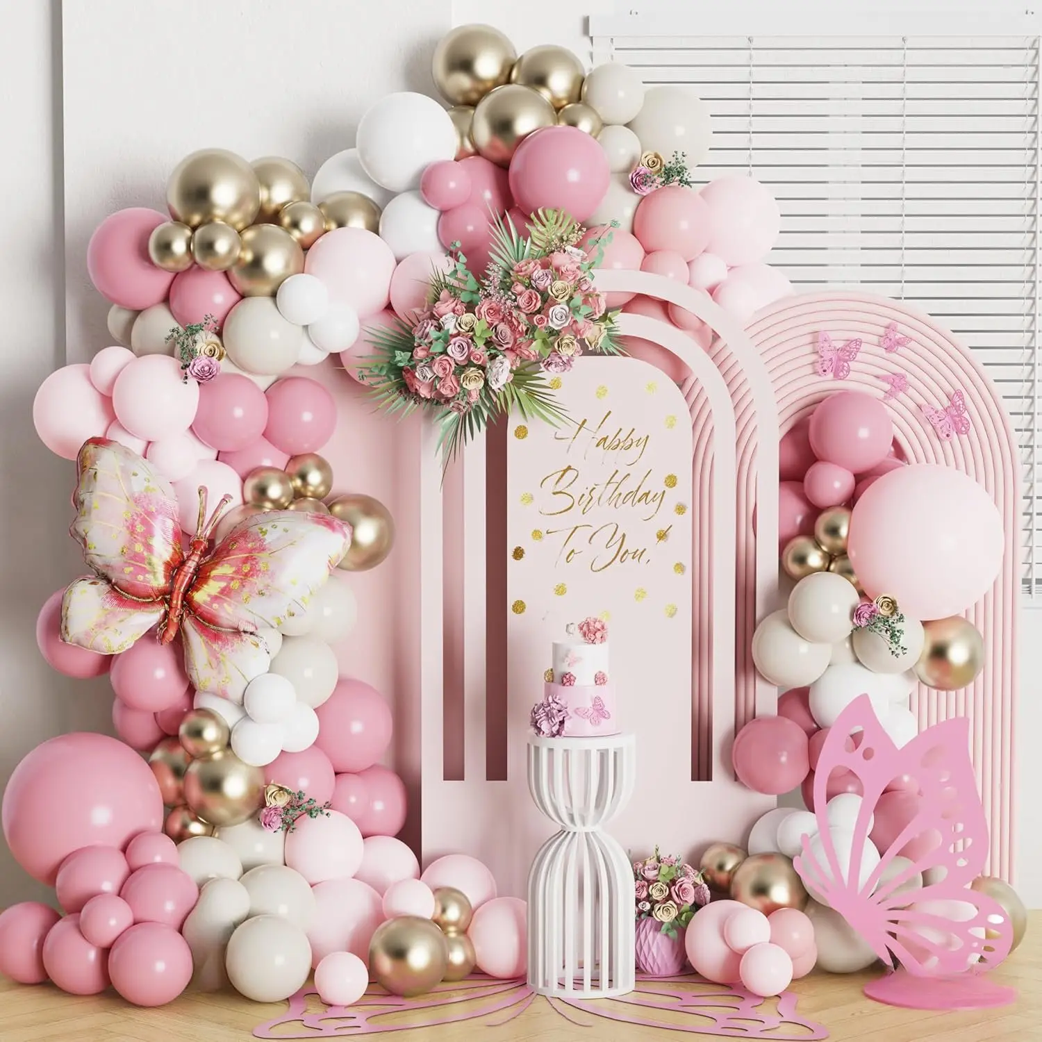 Butterfly Birthday Decorations, 146 count  Butterfly Balloons Arch Garland Kit for Wildflower Fairy  Shower Women Girl Birthday Garden  Party Decorations