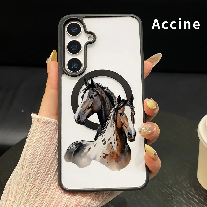 Magnetic Phone Case Compatible with Samsung Galaxy S26 S23 Ultra S24 Plus S25 Edge S22+ FE Equine Duo Elegance Pattern Acrylic Back TPU Edges Clear support wireless charging Bumper Cover