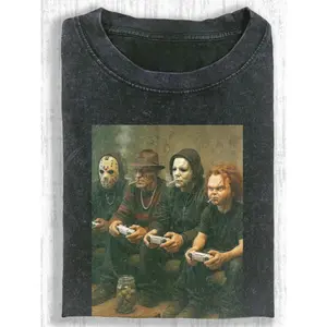 Men'S Vintage Freddy Krueger And 'A Nightmare on Elm Street' Horror Film Graphic Tee - Heavy Retro T-Shirt with a Relaxed Fit, Perfect for Casual Street Style, Machine Washable, Classic Freddy Krueger Design Ideal for Fans, Short Sleeve, Round Neck