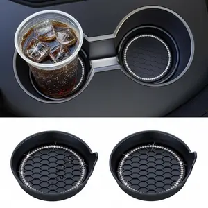 Bling Crystal Rhinestone Car Cup Coasters – Universal Non-Slip Cup Holders for Car Interior Accessories, 2-Pack, Black