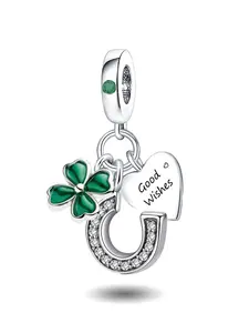 New Style Original Silver Color Charm DIY Beads with 8-shaped U-type Sparkling Full Diamond Clover Playful Heart Hanging Beads Base Clasp for Lovers DIY Jewelry Cute Ideal for Lucky-themed Gifts and Charming Accessories Special Gift Rhinestone Pendant