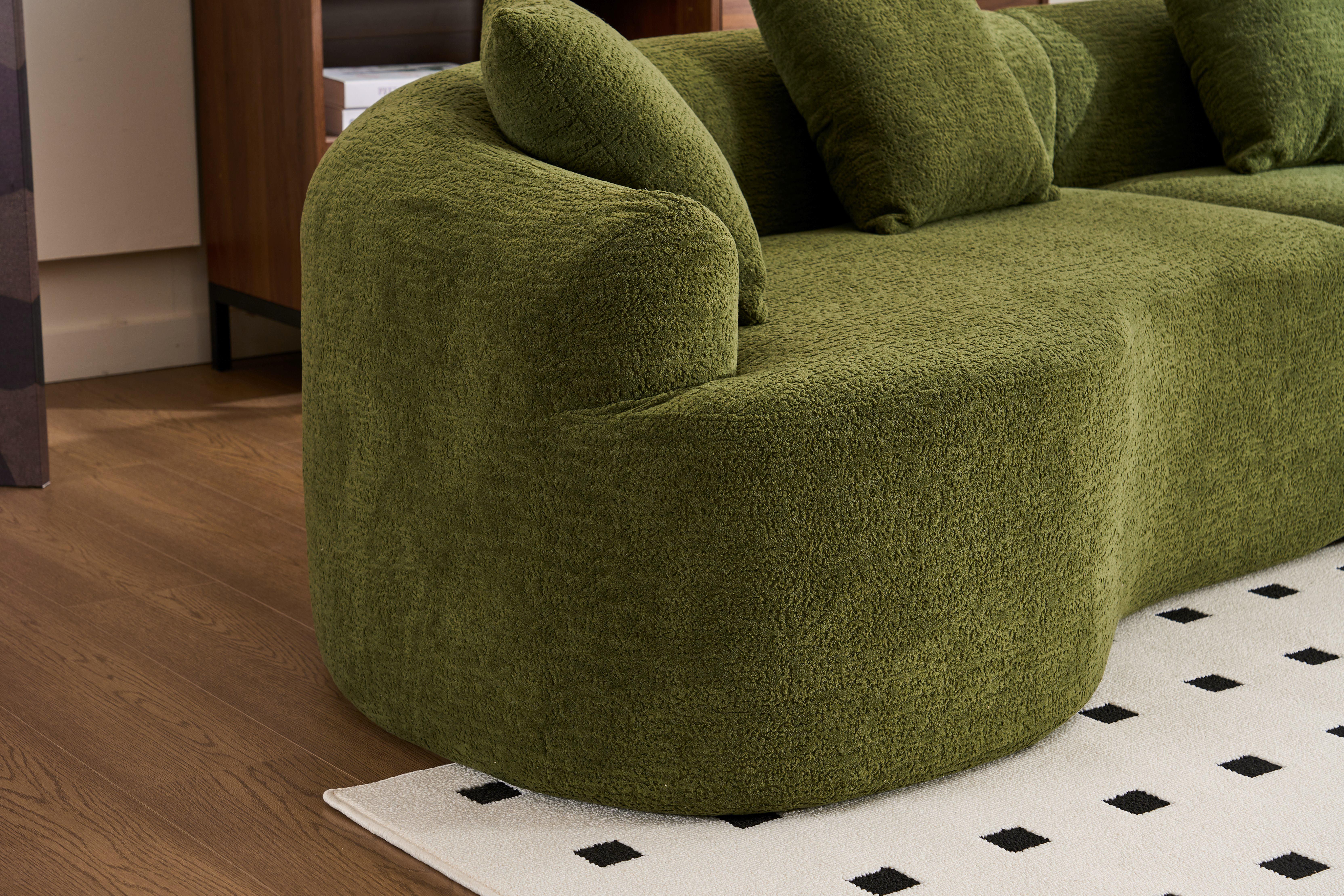 110" Curved Boneless Modular Sectional Sofa, Compression Sleeper Couch with High-Density Foam, Chenille Fabric Sofa Bed for Living Room, Bedroom, Apartment & Lounge