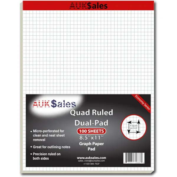 Graph Paper Pad, 1-Pack 8.5"x11" Square Grid Paper for Sketching, Office Stationery Supplies