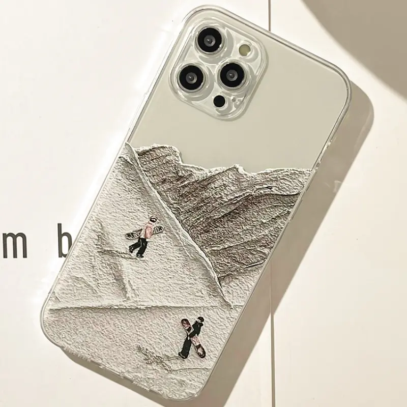 Snowboard Pattern Phone Case, Oil Painting Design, Soft Tpu Cover, Protector, Protective, Anti-Drop & Fingerprint Resistant, Fits iPhone Models 16 Pro Max 15 14 13 12 11 X XR