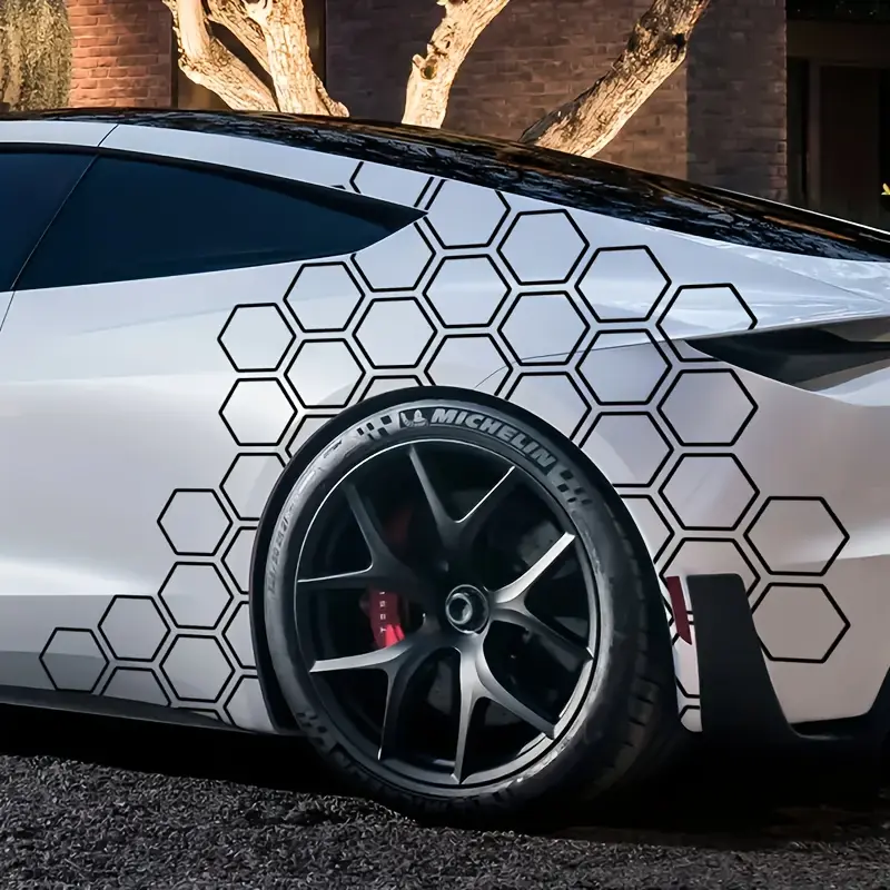 10 Pcs Reflective Hexagon Car Stickers, Easy to Apply DIY Honeycomb Side Door & Skirt Decals, 11.94cm X 14.99cm, Vehicle Decoration, Car Accessories, Automotive
