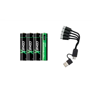Coast AAA USB-C Rechargeable Batteries, ZITHION-X, Lithium Ion 1.5v 750 mAh, Long Lasting, Charges Under 1.3 Hours, Charging Cable Included