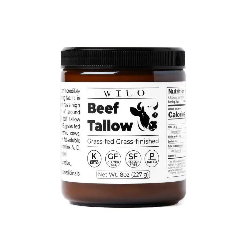 Organic Grass-Fed Beef Tallow Balm, Natural Face & Body Moisturizer, Nourishing Skin Care Cream, Smooth Texture, 8 oz (227 g)