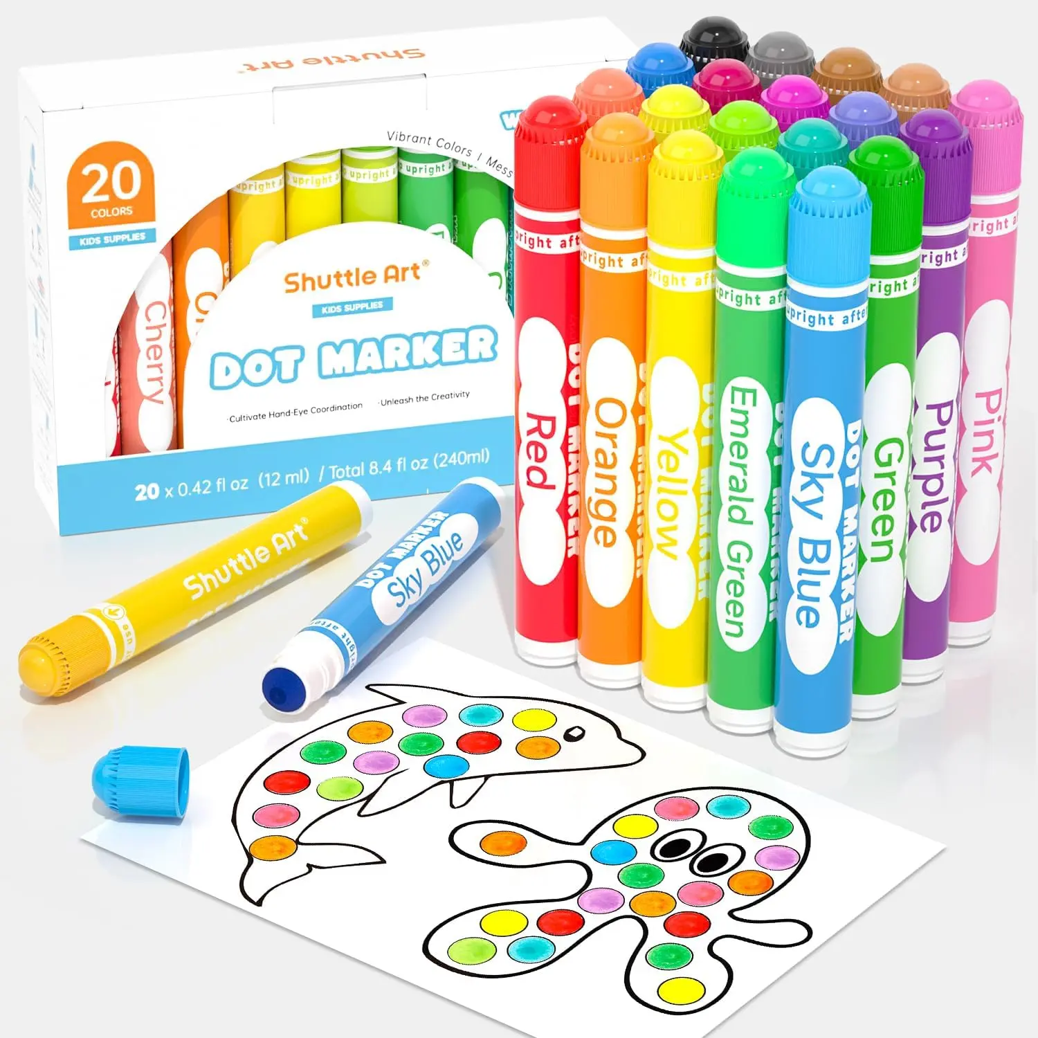 Shuttle Art Dot Markers, 20 Colors Washable Markers for Toddlers, Bingo Daubers Supplies Non Toxic Water-Based