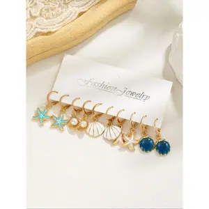 Boho Starfish Shell Faux Pearl Dangle Earrings Trendy All-match Vintage Beach Drop Jewelry Exquisite Fashion Accessories for Women Daily Party Birthday Gift