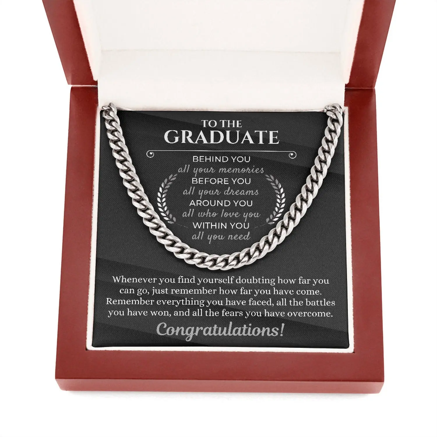 Men's Stainless Steel Cuban Chain Necklace - Adjustable Length, Casual Wear, Complimentary Soft-Touch Message Card Box, Graduation Gift for Him