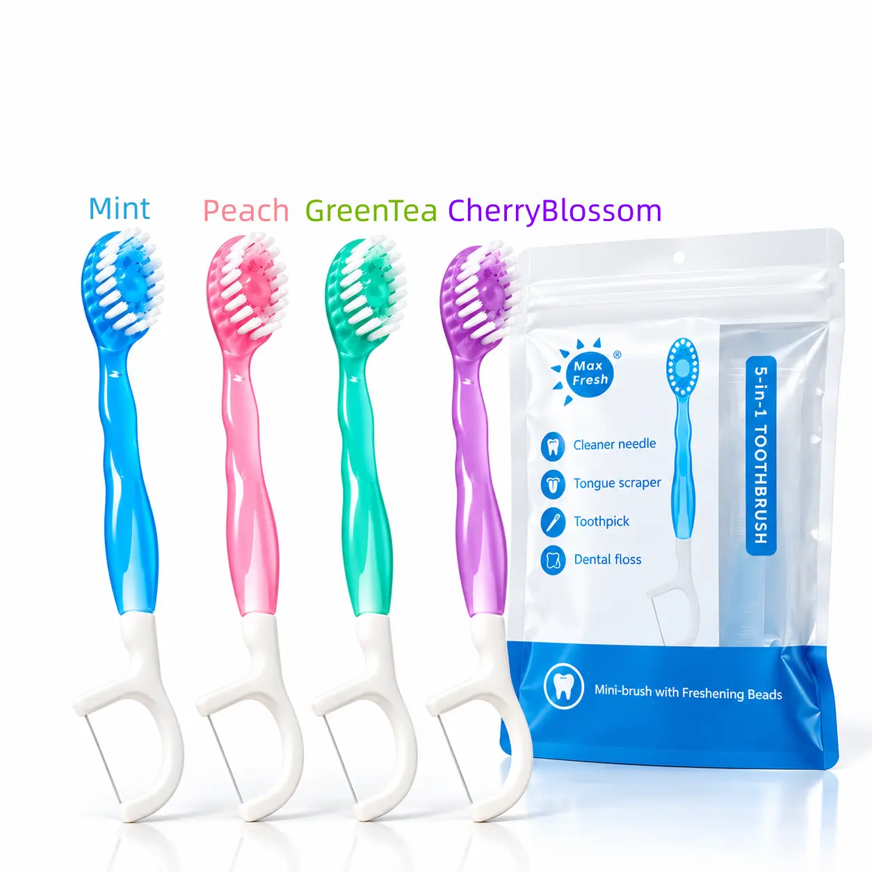 5-in-1 Ready-to-Use Pre-Pasted Butter for Gums Mini Travel Toothbrush with Dental Floss & Toothpick, No Rinsing Required, Individually Wrapped, 26 Count
