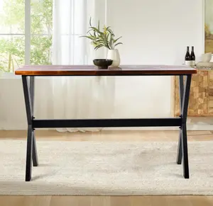 Bar Table, 47.24"L×41.33"H Bar Height Pub Table High Top Rectangular Sofa Console Table Kitchen Dining Coffee Table, for Narrow Space, Living Room, Indoor, Rustic Brown Wood, Industrial Black Metal