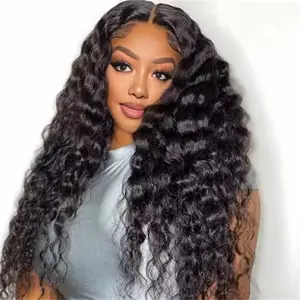 Megalook 13x4 Loose Deep Wave Wigs Glueless 6x5 Transparent Pre Cut Lace Front Wig 100% Human Hair Pre Plucked Natural Black For Women Beginners Friendly