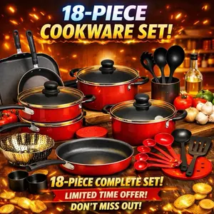 PrimaWare 18‑Piece Nonstick Cookware Set with Stay‑Cool Handles & Tempered Glass Lids – Easy Cooking, Quick Cleanup, Best‑Selling Kitchen Essential Ceramic Oven Aluminium Lightweight Ladle Pots Pan Steel