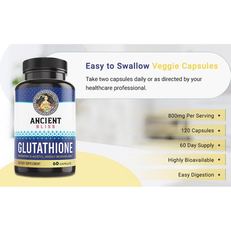 Ancient Bliss S-Acetyl Glutathione Supplement - Cellular Antioxidant & Immune Support for Men & Women - 60 Capsules - Non-GMO, High Bioavailability