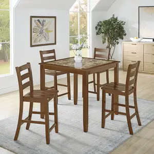 Dining Table, Bar Table and Chairs Set, 5 Piece Dining Table Set, Retro-style breakfast table set, for Living Room, Dining Room-Brown(Requires assembly)