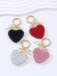 Creative Colorful Full Drill Large Heart Bow Pearl Dripping Alloy Keychain, Fashionable Alloy Keychain, Elegant Romantic Trendy Bag Charm Gift for Friends and Family Keychain For Bags