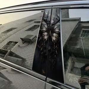 2pcs Black Butterfly Car Sticker B-Pillar DIY Center Pillar Film Decorative Car Accessory Vehicle Exterior Decoration