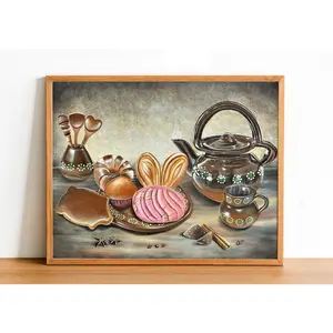 Cafecito Y Pan Dulce Art Print, Cafe de Olla, Mexican wall art, Mexican art, pan dulce, Mexican kitchen, mexican decor, mexican gifts Glossy Frames