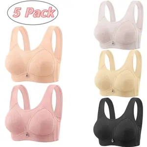 5PCS Women's Plus Size Lingerie No Underwire Thin Breathable Push Up Bra Anti Bulge Side Support Lift Up Comfort Bralette Fit Seamless Vest Style Underwear for Moms Everyday Wear