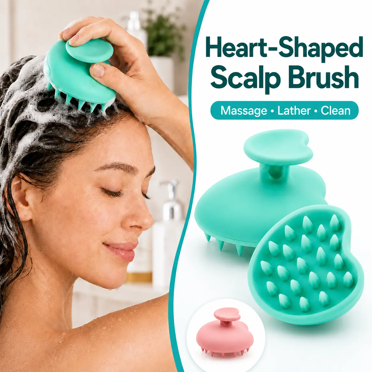 [Summer Wins]Heart-Shaped Silicone Scalp Massager Shampoo Brush, Soft Bristle Scalp Scrubber for Exfoliating and Dandruff Removal, Nail-Friendly Portable Hair Care Tool, Home Spa Gift for Women