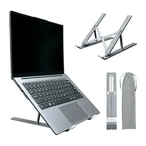 Aluminum Laptop Stand, Cooling Holder for Desk, 6 Angles Adjustable Notebook Mount, Portable, Foldable, Compatible with 10-15.6'' in Laptops(Silver)