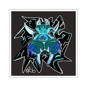 Ice Walrus Oni Square Stickers | Mythical Yokai Arctic Illustration