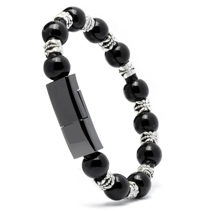 2 in 1 Beaded Bracelet Charging Cable, Wearable Fast Charging Cord for Type-C & Lightning Phones