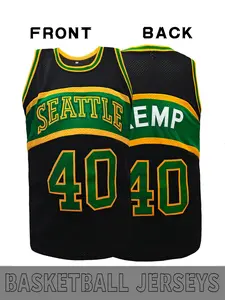 Men's Retro basketball jersey, Kemp # 40 Seattle letter embroidered sports vest with breathable mesh fabric, suitable for basketball training and competition, sports running exercise, street fashion wear, unisex, Sleeveless Jersey, Athletic Tops