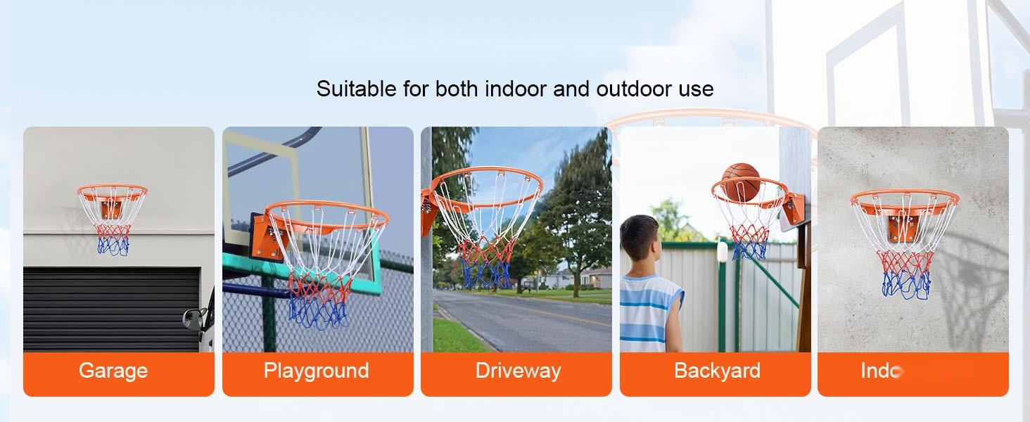 18-Inch Indoor Outdoor Basketball Rim Replacement Kit: Heavy Duty Q235 Steel Flex Rim With Net, Wall Or Door Mounted Hoop, Standard Hanging Basketball Hoop For Kids And Adults, Durable Outdoor Indoor Rim Construction