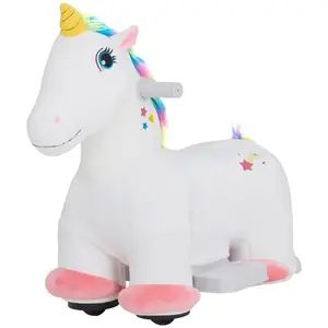 Qaba 6V Ride on Unicorn Gift for Christmas Day Birthday, Battery Powered Kids Electric Ride on Animal Toy with Music Forward, PU Wheels, Foot Pedal for Girls Boys Aged 18-36 Months, White