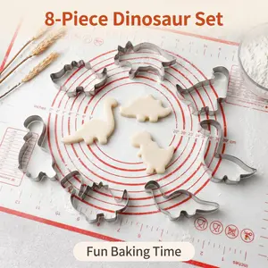 8-Piece Dinosaur Shape Cookie Cutter Set, Baking Tools, Cookie Molds, Kitchen Accessories, Fun Cake Cutting Kit for Kids & Adults