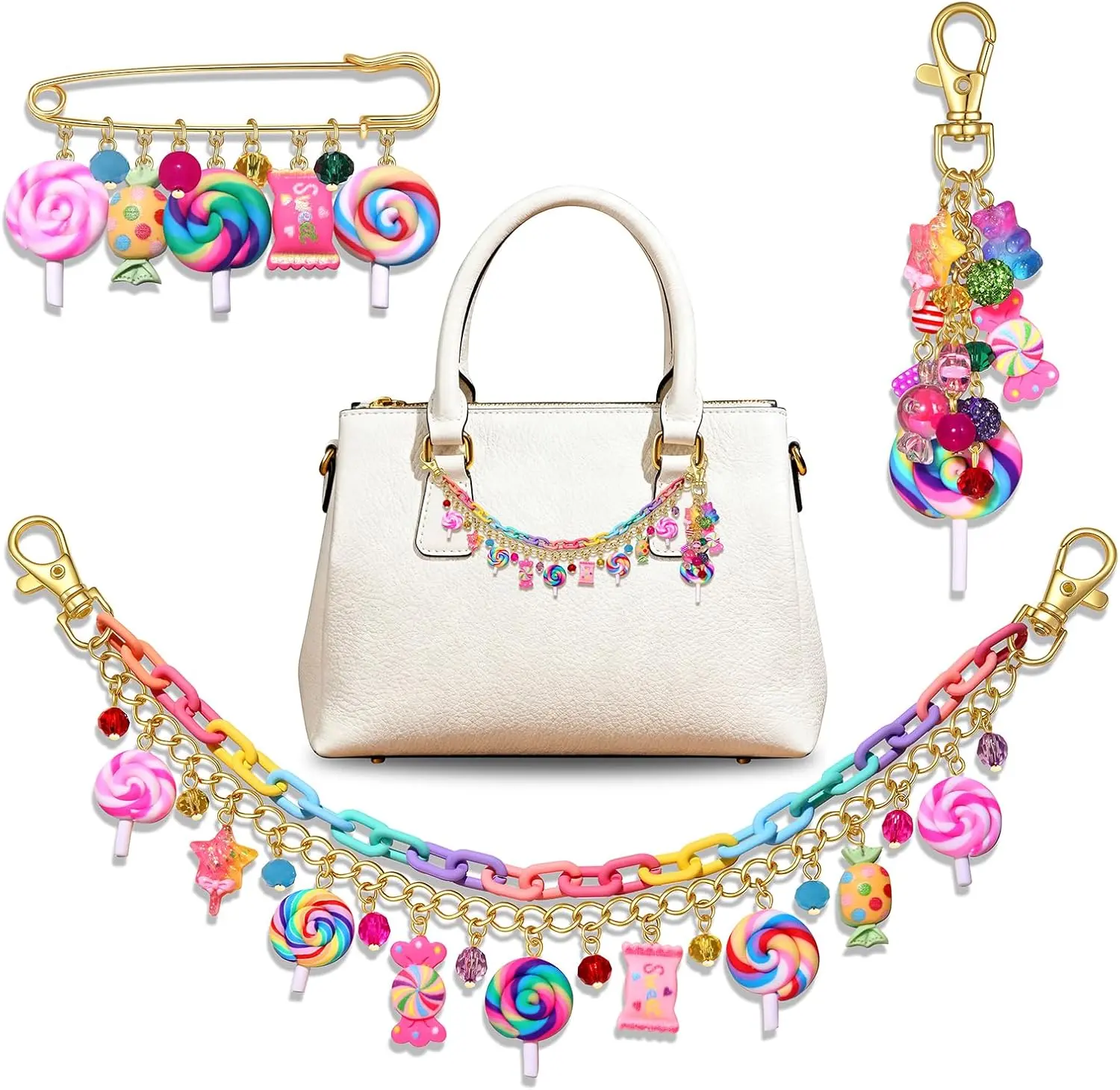 Women's 3PCS Candy Bag Charms & Twillies - Cute, Portable Keychain Attachment Charms, Lollipop/Gummy Bear Purse Chains, Brooch Pins for Candy Costume Outfits, Christmas Birthday Gifts, Cute Charms & Twillies, Keychain Attachment Charms & Twillies