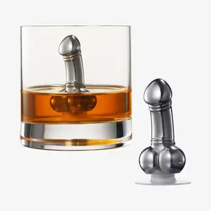 Unique Whiskey & Wine Chiller - Funny Liquor Ice Chilling Suction Cup, Beverage Cooler, Peni Shaped Gag Gift For Whiskey, Bourbon, Tequila, Vodka Lover, Reusable Stainless Steel - Just Freeze It!