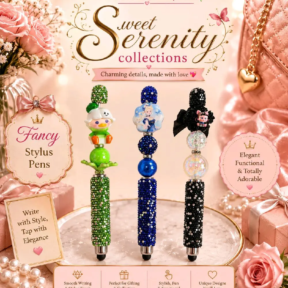 Sweet Serenity Collections Adorable Design Stylus with Glitter Finish for Notes to Art Perfect Gift for Smooth Writing