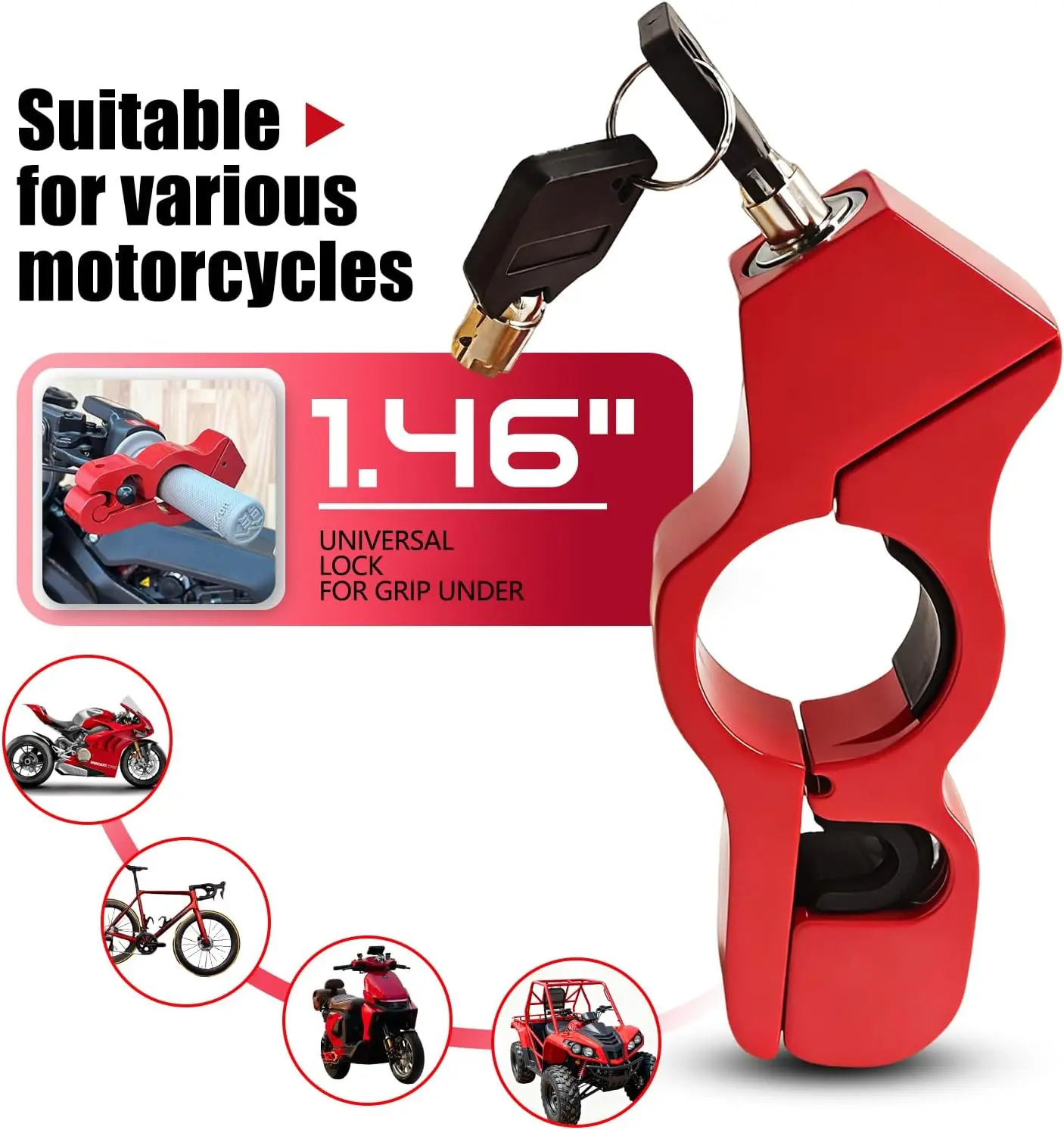 Anti-Theft Motorcycle Combo Lock - Helmet & Brake Secure, Handlebar Fit for Mopeds, Scooters & ATVs
