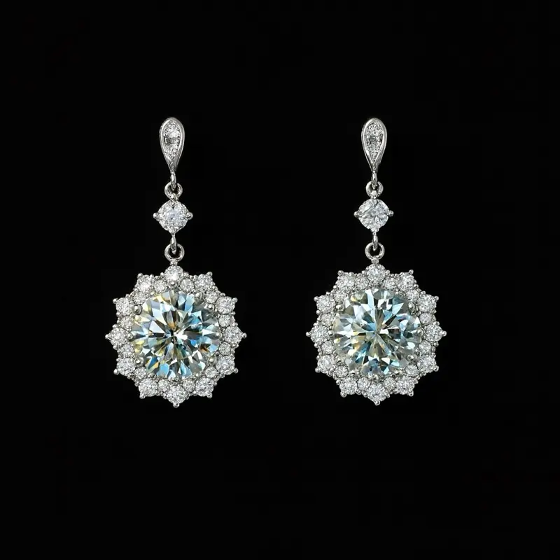 Lab-Grown Diamond Halo Drop Earrings