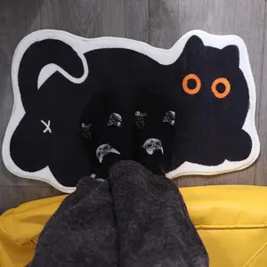 Halloween Black Cat Plush Carpet, Soft Washable Rug, Contemporary Style Home Decor, Bedroom Living Room Sofa Kitchen Mat