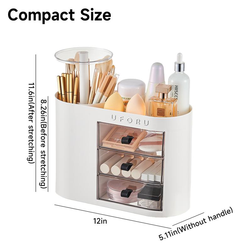 UFORU Makeup Organizer with Drawers for Vanity, 4 Slot Brush Holder with One Touch Open,Spacious Cosmetic Storage for Dresser Vanity and Bathroom Countertop, Beauty Holder for Lipstick Skincare,White Boxes, jewelry organizer