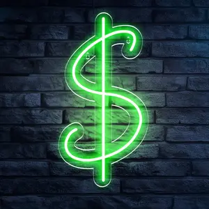 Dollar Neon Sign- Vibrant Green Wall Decor with Polished Metal Finish, Perfect for Living Room, Bedroom, Bar, Party, and Holiday Decorations, Party Decoration | Vibrant Neon Sign | Durable Neon Light, Neon Signs for Wall Decor, Led Neon Lights