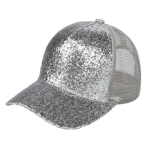 C.C Radiant Shimmer Glitter Trucker Hat Adjustable Mesh Baseball Cap in Silver and Light Gray