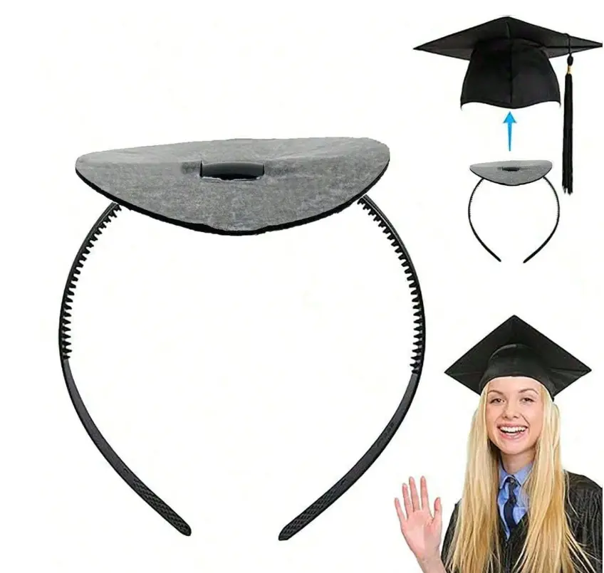Women's Fashion 1PC Durable Plastic Graduation Headband, Party-Ready Grip, Non-Slip Secure Fit Black Hairband for Graduates, Ideal for Graduation Celebrations (Cap Not Included)
