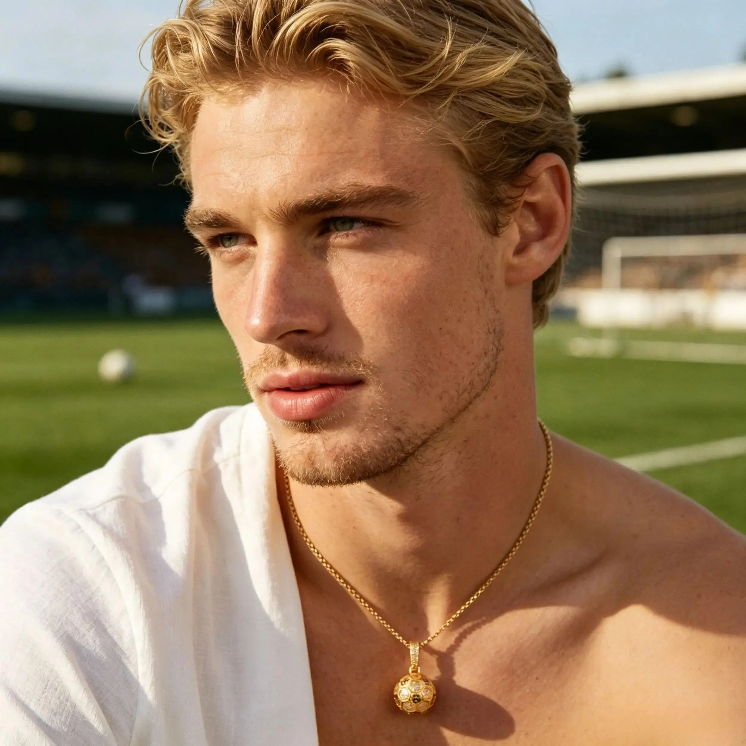 Luxury Gold Soccer Ball Pendant Necklace for Men, Iced Out CZ Football Charm Cuban Link Chain, Championship Inspired Hip Hop Jewelry Gift cross vintage christmas gift friday black birthday mom ideal tarnish men's unisex boys statement style zirconia cubic