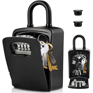 XXL Large Key Lock Box, 5.5"x4.1"x2.1"  Kirsite Combination Lockbox for  Outdoor, Portable Key Lock Box Wall Mount with Code (1 Pack, Black)