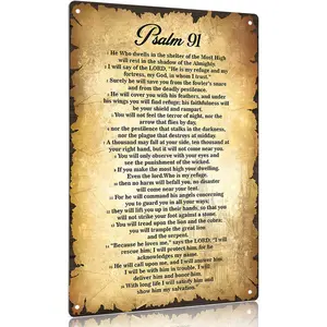12x8 Inch (30x20cm) Aluminum 2D Flat Decorative Plaque - Vintage Inspirational Psalm 91 Religious Wall Sign for Home Prayer Room Decor (Perfect for Easter/Mother's Day/Father's Day/Valentine's Day)